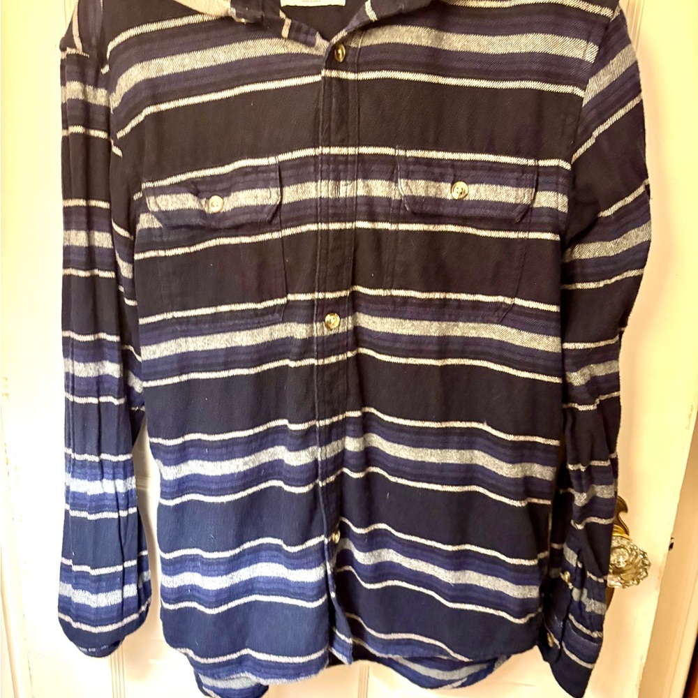 Old Navy Blue and White Striped Button Down Shirt